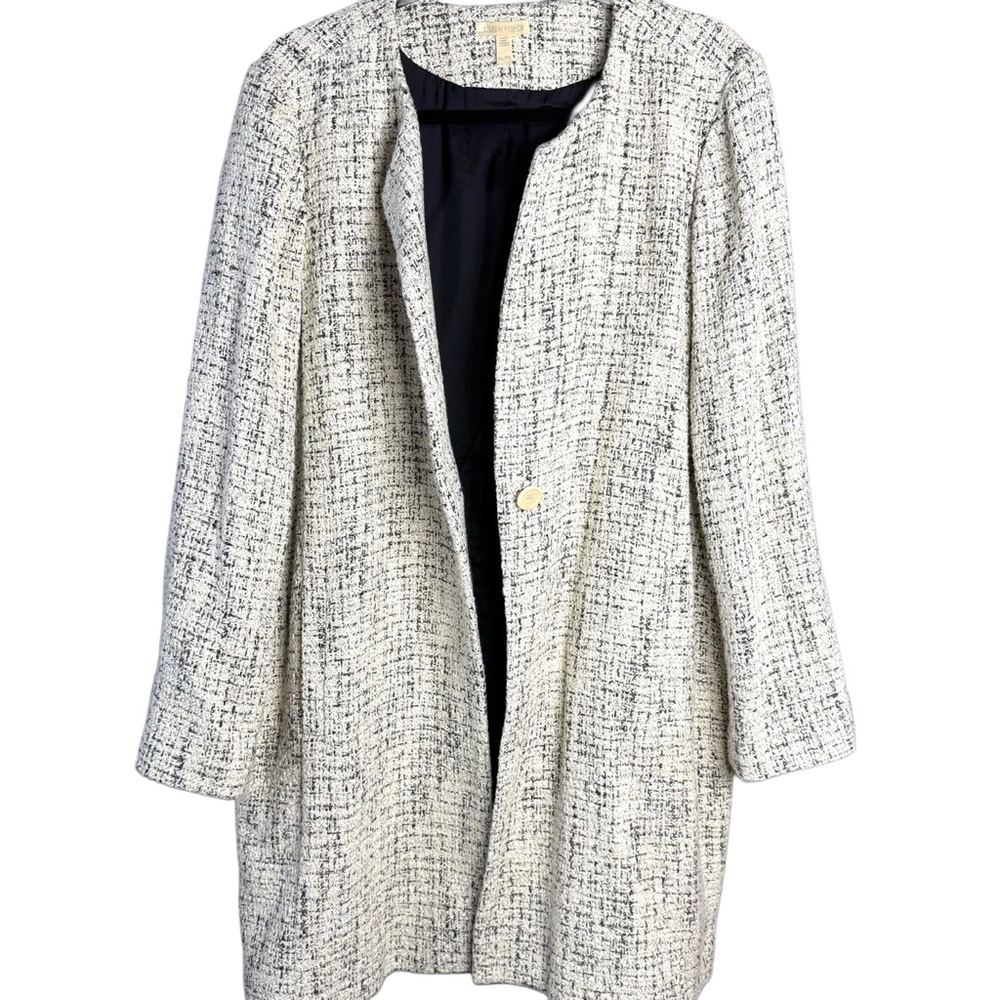 Eileen Fisher | Natural White Bouclé Long Collarless Coat Minimalist Parisian XL - Picture 3 of 8